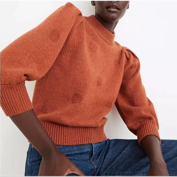 Madewell Sweaters - Madewell Dotted Eaton Puff-Sleeve Cotton Wool Sweater Heather Redwood Small